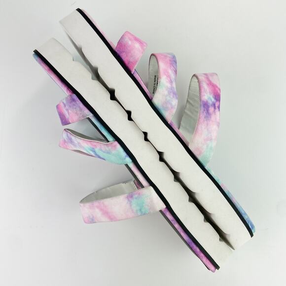 Rampage Ally Strappy Slide Sandals Size 8 Pink Purple Tie Dye Flatform Open Toe - Picture 9 of 10